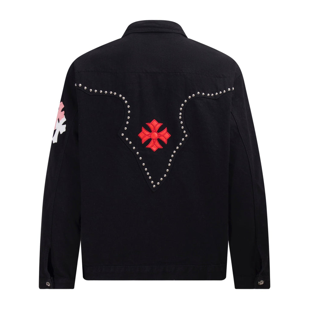Chrome-Hearts Multi Cross Studded Denim Jacket - Black Gothic Streetwear Coat H49